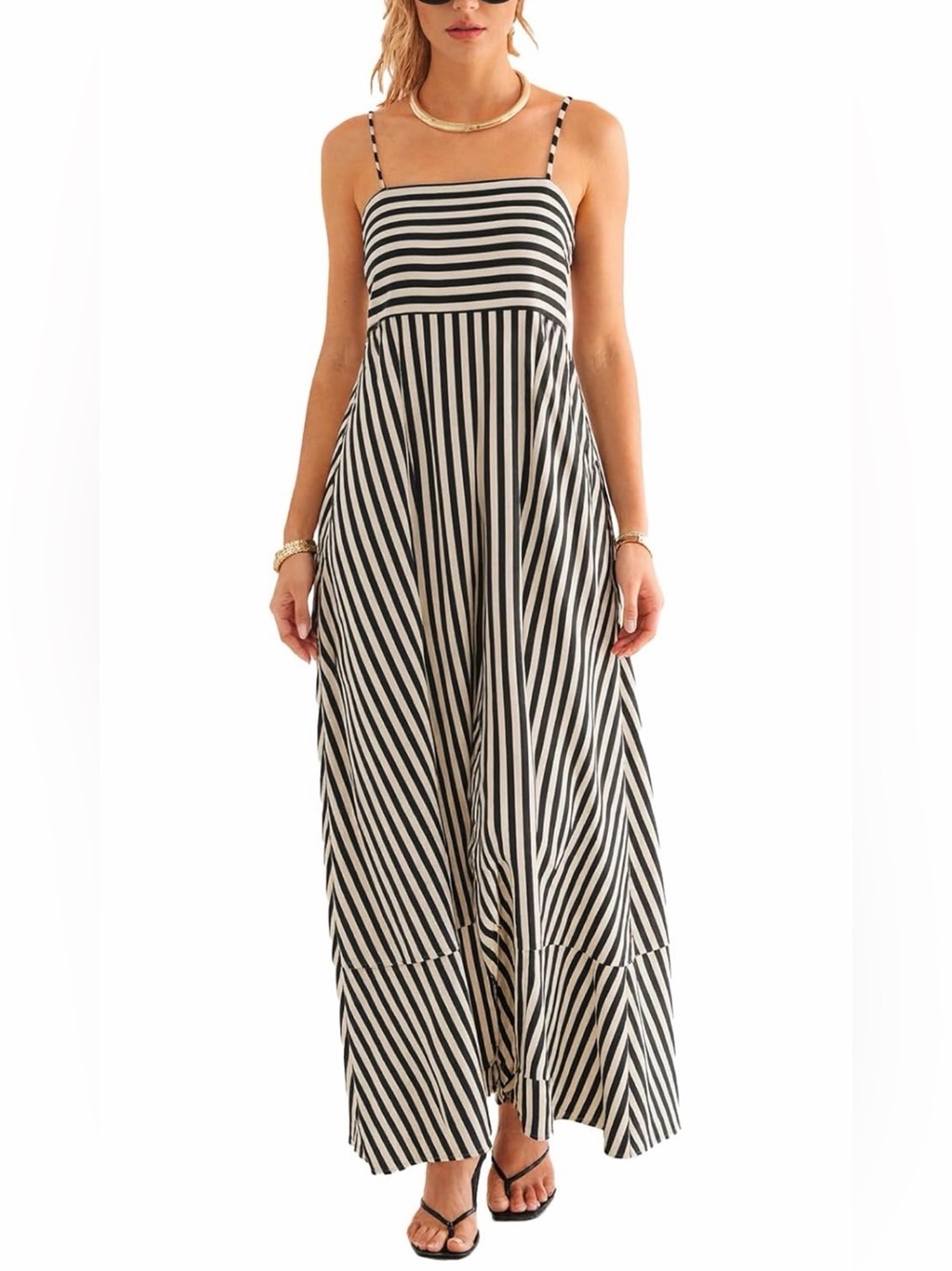 Cupshe Women‘s Striped Spaghetti Strap Maxi Tiered Dress  Size Small